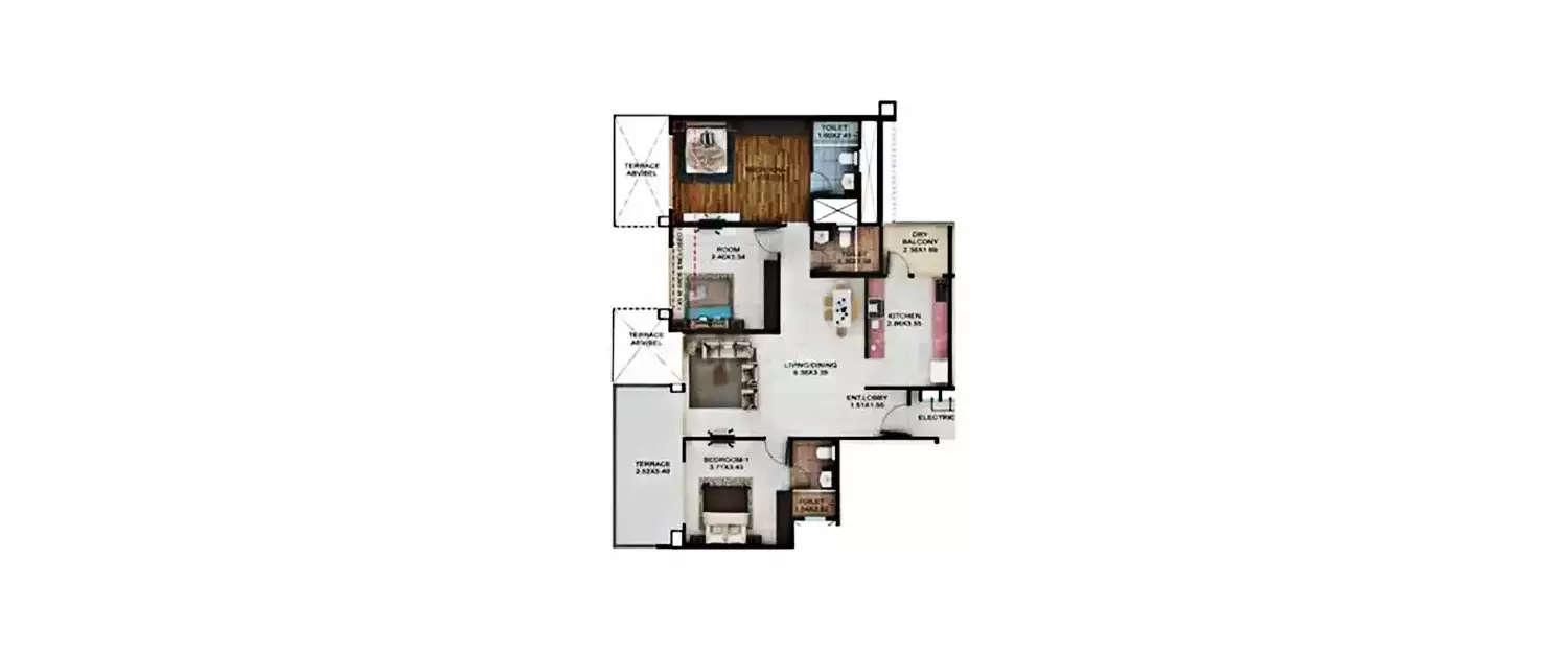 Floor plan for 3 BHK