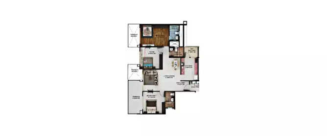 Kolte Patil Tuscan Parkland Kharadi - Floor plan 3 BHK 960 Sq.ft