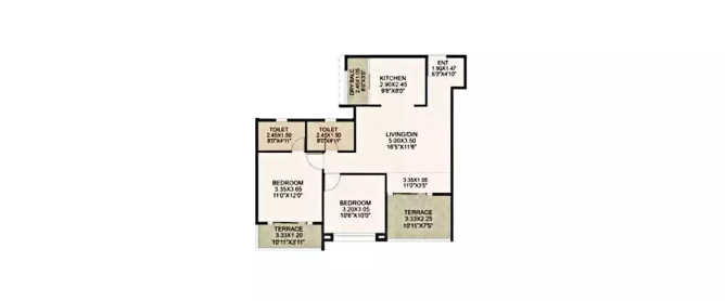 Kolte Patil Western Avenue Wakad - Floor plan 2 BHK 783 Sq.ft