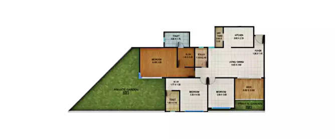 Kolte Patil Centria Undri - Floor plan 3 BHK 1139 Sq.ft