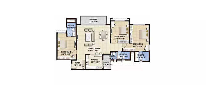 Purva Whitehall Devanahalli - Floor plan 3 BHK 1948 Sq.ft