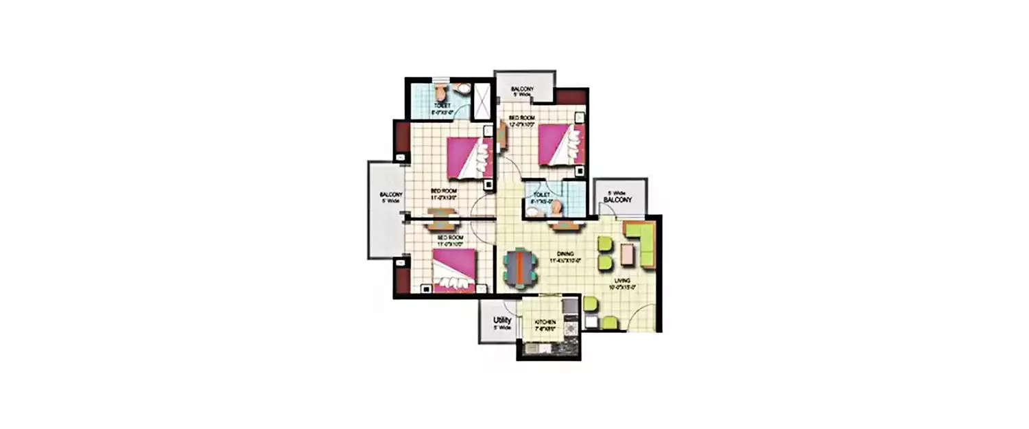 Floor plan for 3 BHK