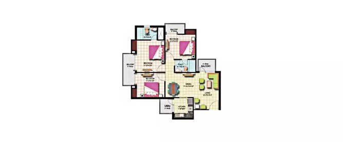 Amrapali Silicon City Sector 76 - Floor plan 3 BHK 1420 Sq.ft