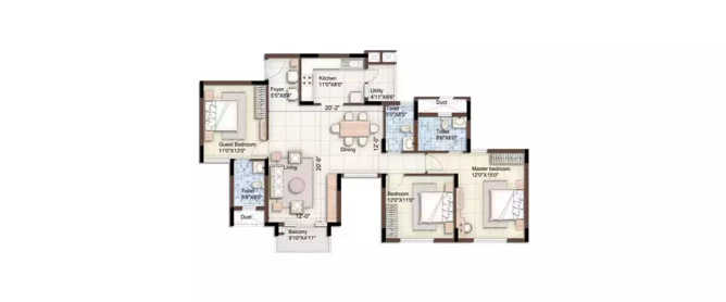 Purva Seasons Nagavarapalya - Floor plan 3 BHK 1788 Sq.ft