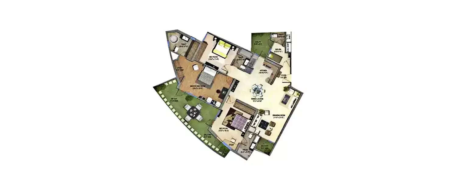 Floor plan for 3 BHK