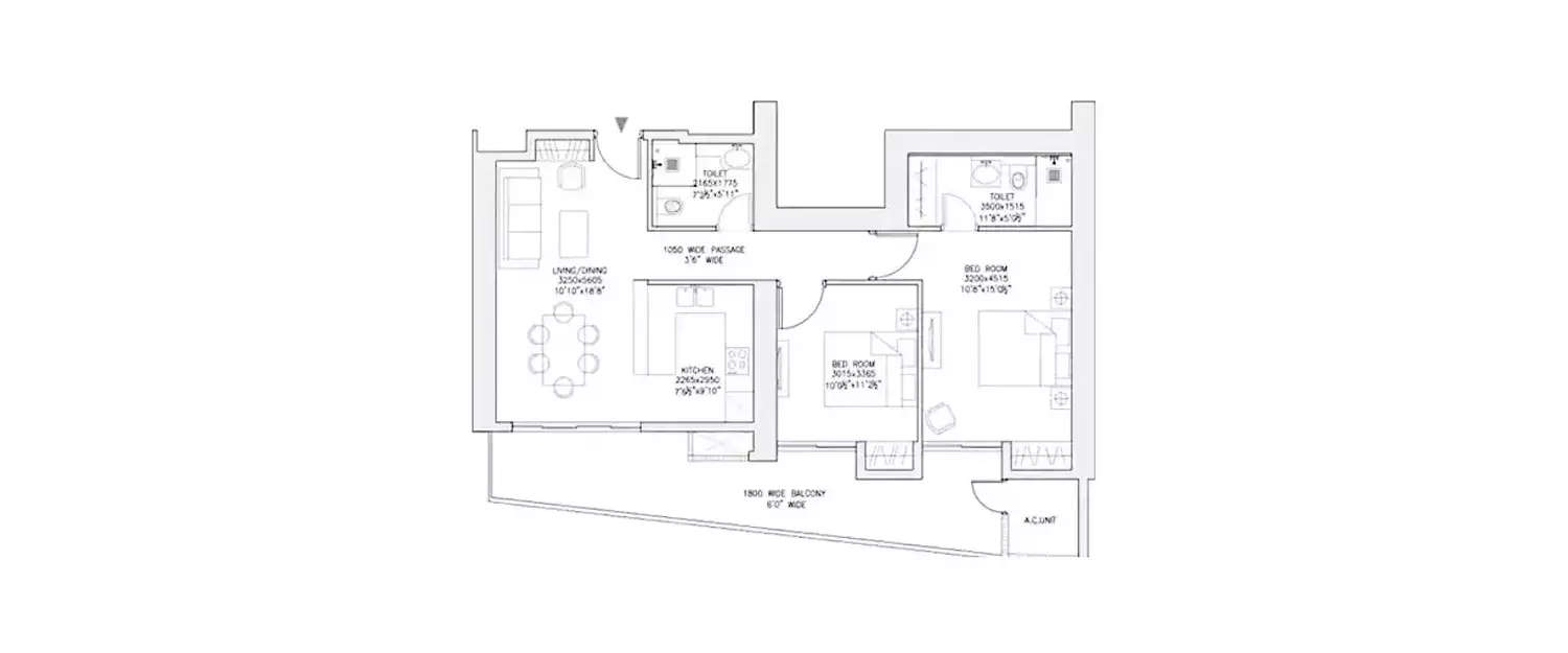 Floor plan for 2 BHK
