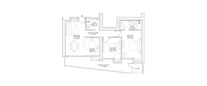 Supertech Supernova Sector 94 - Floor plan 2 BHK 761 Sq.ft