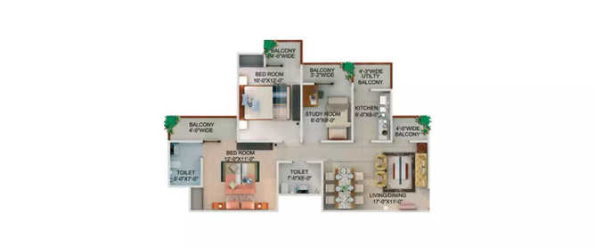 Supertech Cape Town Sector 74 - Floor plan 2.5 BHK 1150 Sq.ft