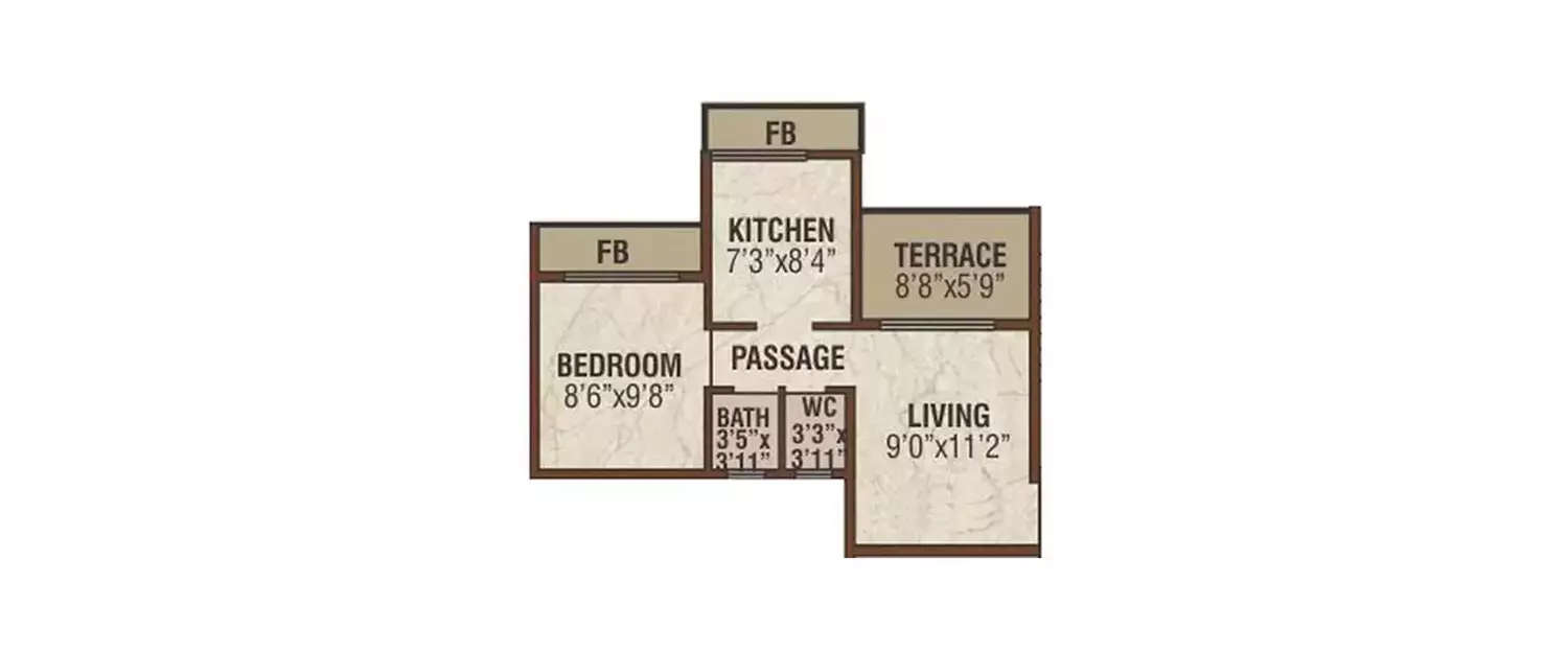 Floor plan for 1 BHK