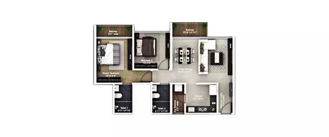 Amanora Adreno Towers Hadapsar - Floor plan 2 BHK 808 Sq.ft