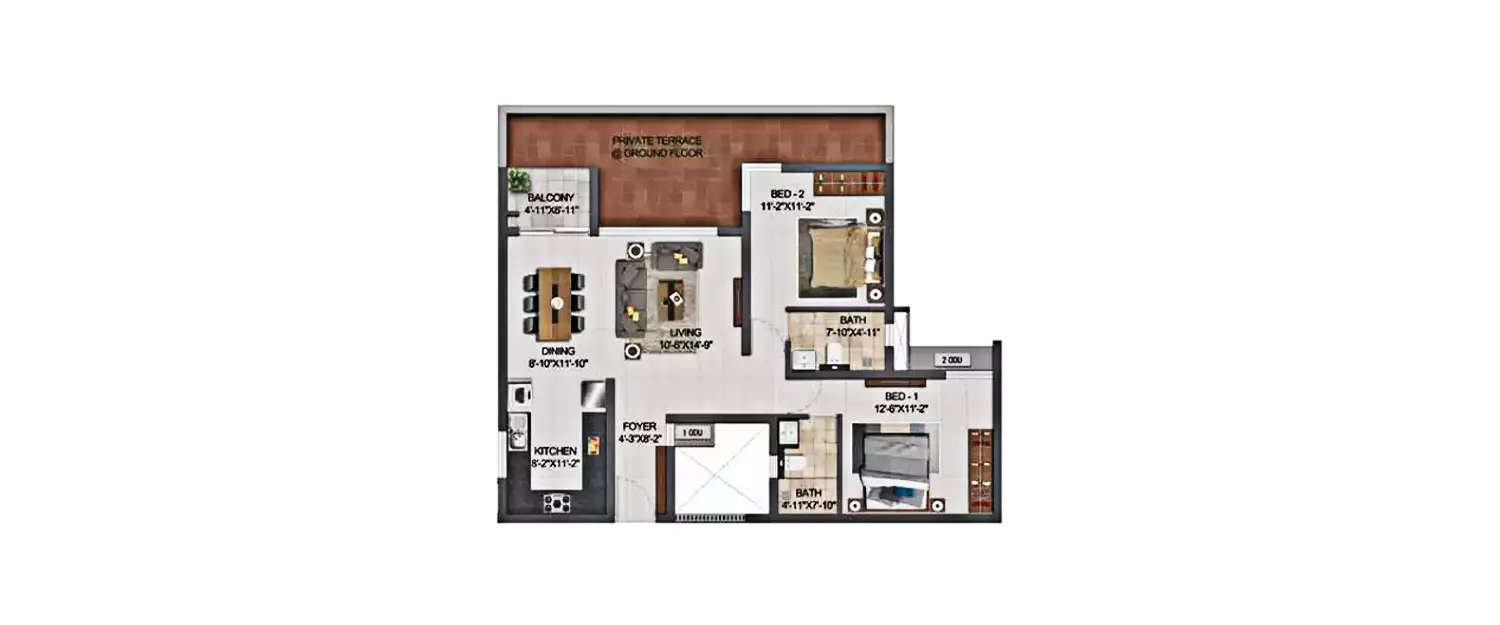 Floor plan for 2 BHK