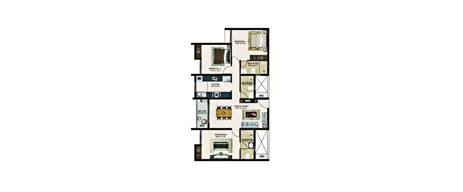 Floor plan for 3 BHK