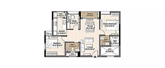 DRA Centralia Navalur - Floor plan 2.5 BHK 645 Sq.ft