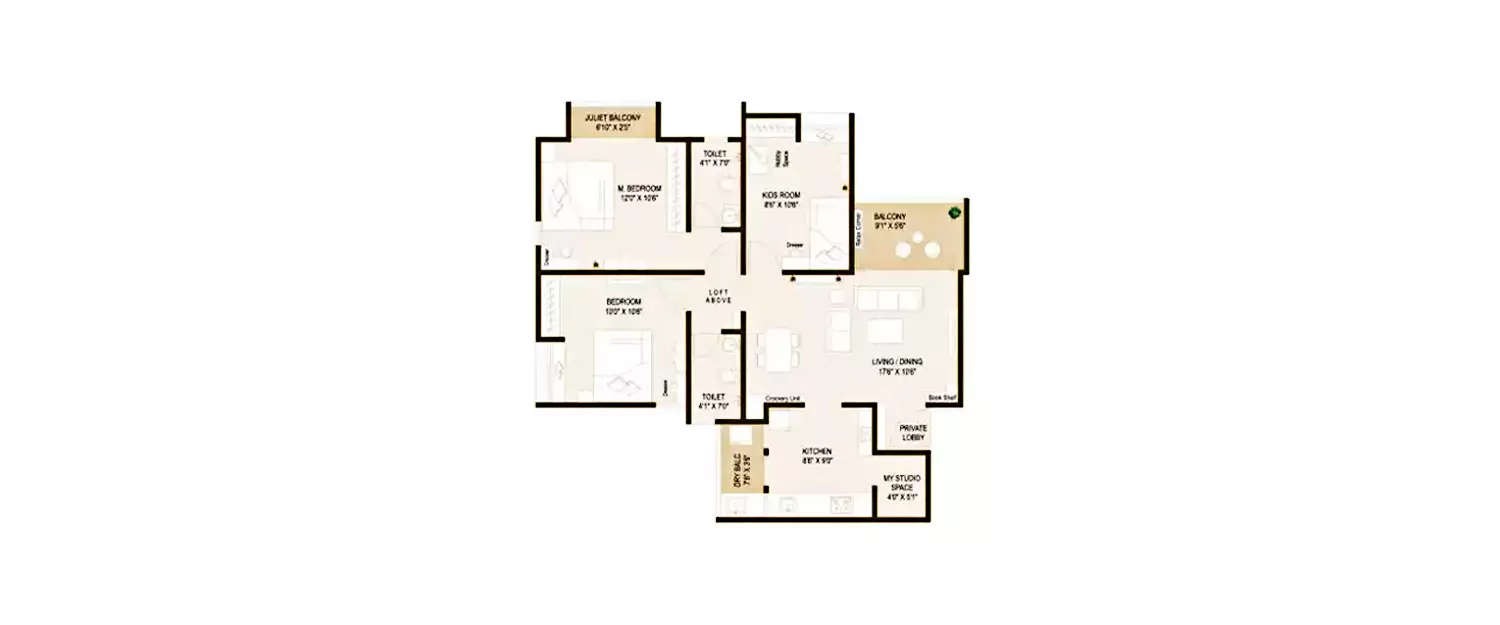 Floor plan for 3 BHK