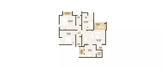 Krisala 41 Cosmo Tathawade - Floor plan 3 BHK 879 Sq.ft