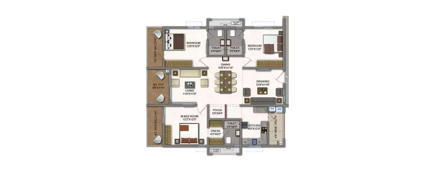 Floor plan for 3 BHK