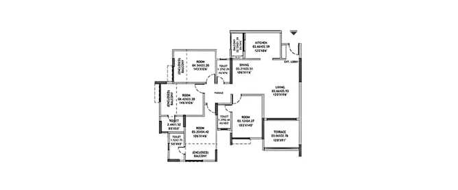 Pride Purple Park Ivory Wakad - Floor plan 4 BHK 1266 Sq.ft