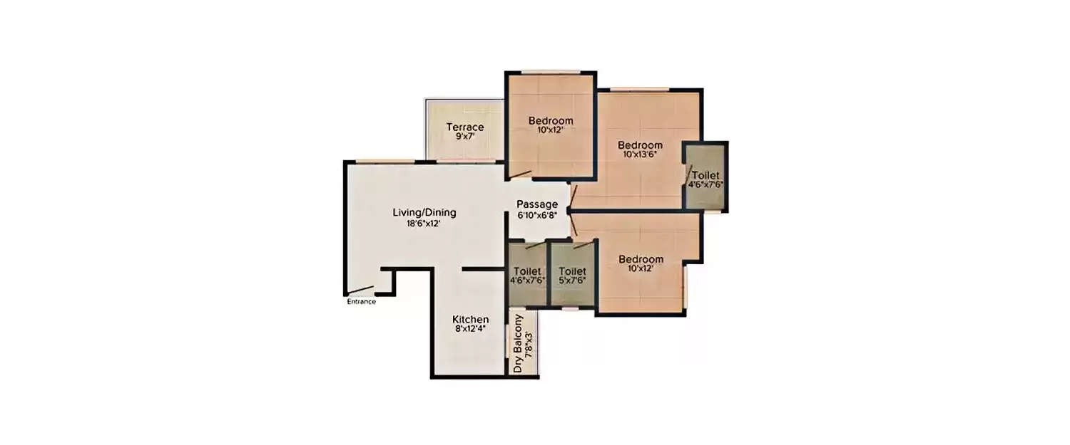 Floor plan for 3 BHK