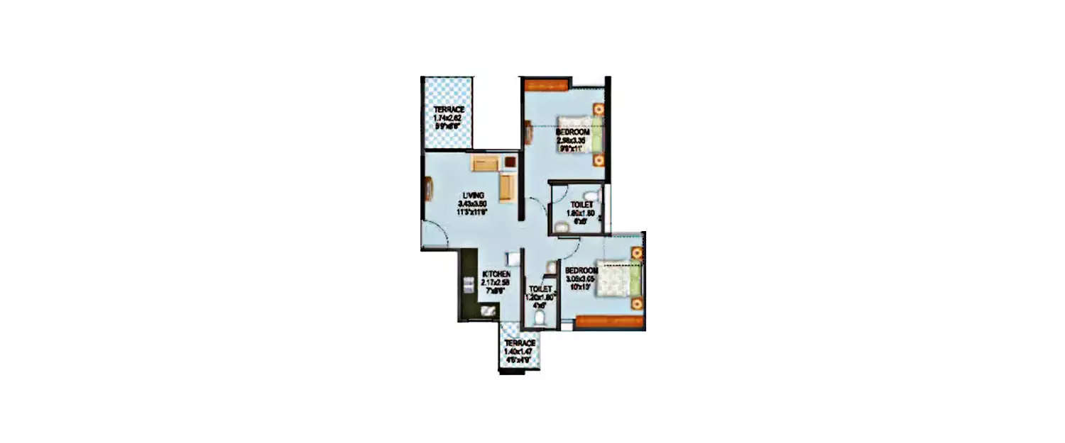 Floor plan for 2 BHK