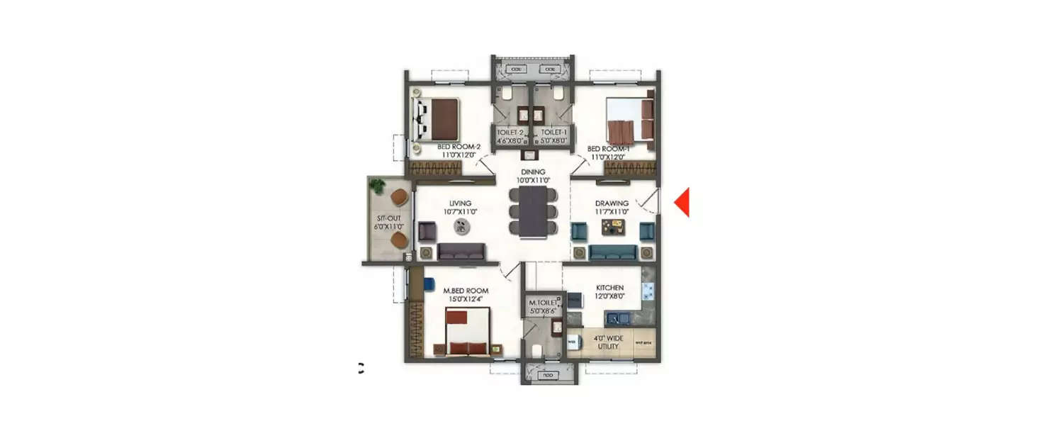 Floor plan for 3 BHK