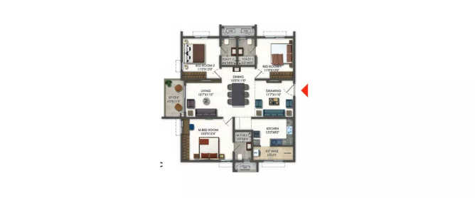 Ramky One Odyssey Kokapet - Floor plan 3 BHK 1810 Sq.ft