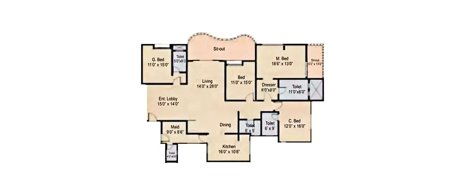 Floor plan for 4 BHK