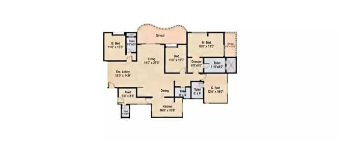 Nyati Windchimes Undri - Floor plan 4 BHK 3200 Sq.ft