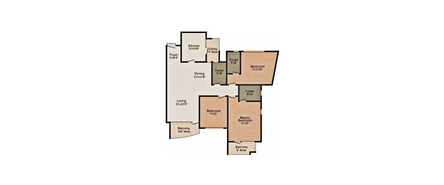Floor plan for 3 BHK