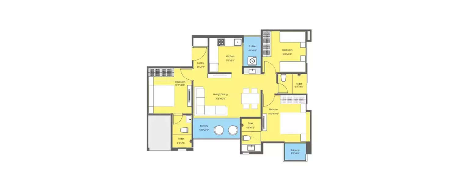 Floor plan for 3 BHK