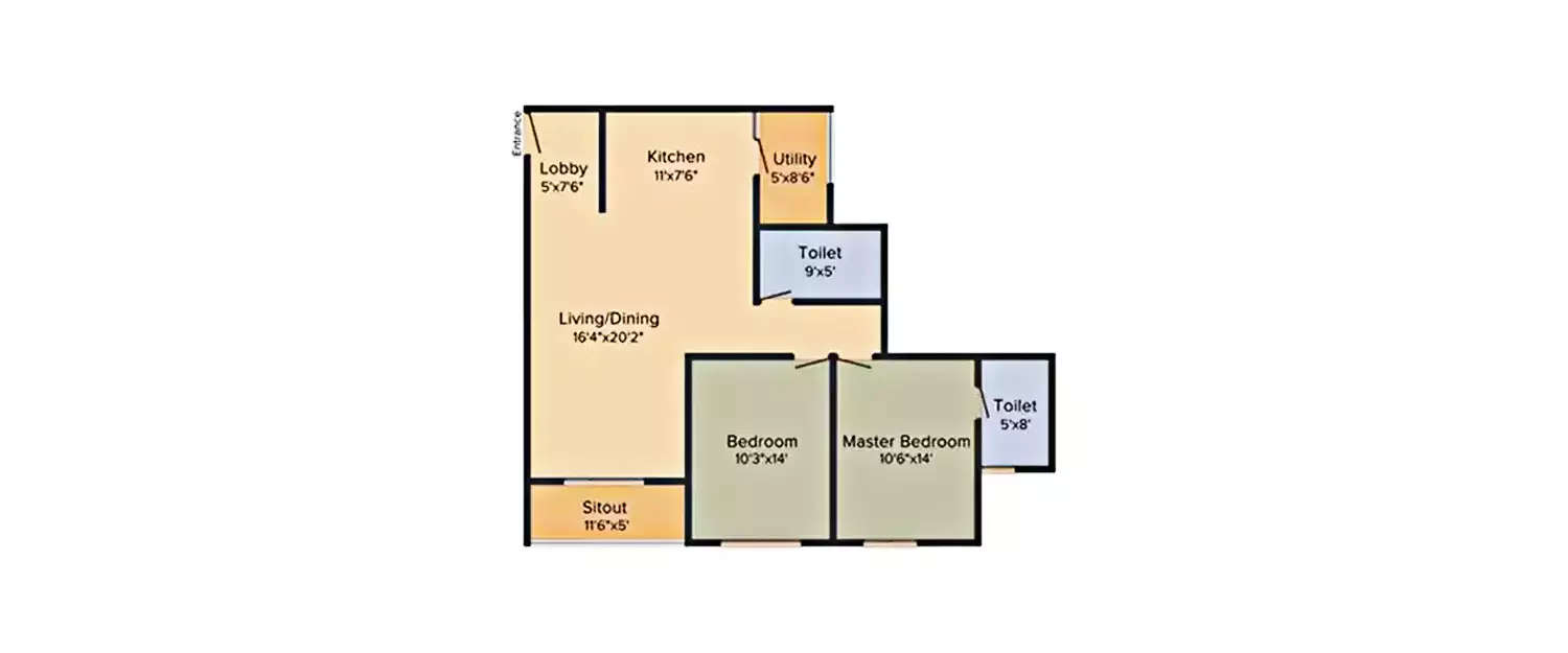 Floor plan for 2 BHK