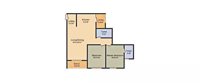 Vajram Elina Thanisandra - Floor plan 2 BHK 1218 Sq.ft