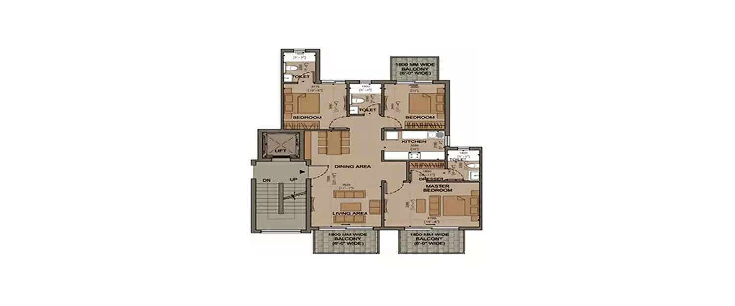 Floor plan for 3 BHK