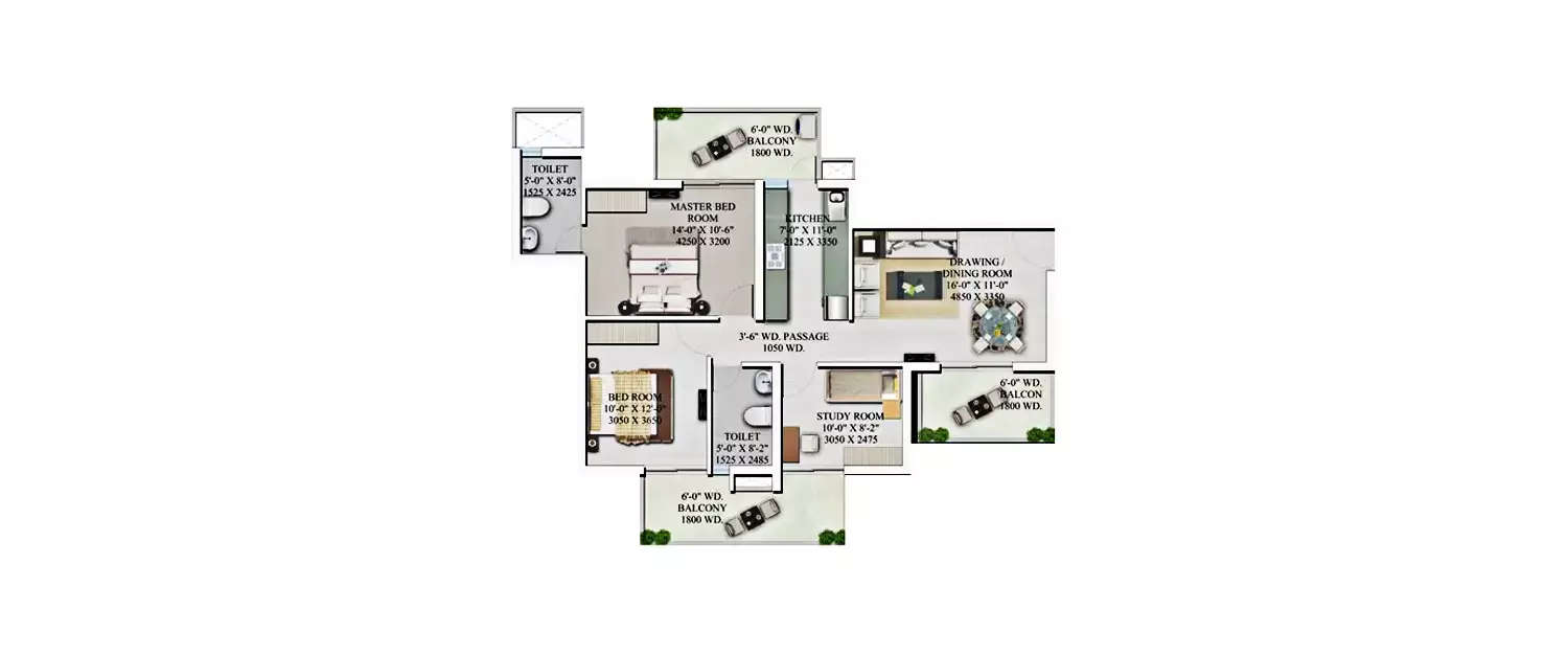 Floor plan for 2 BHK
