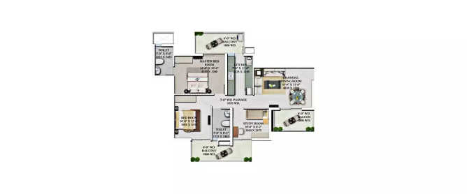 Supertech Montana View Sector 2 Gurgaon - Floor plan 2 BHK 1440 Sq.ft