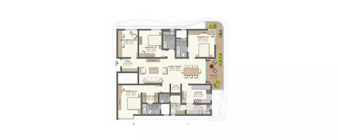 Sobha Waterfront Somajiguda - Floor plan 3.5 BHK 1767 Sq.ft