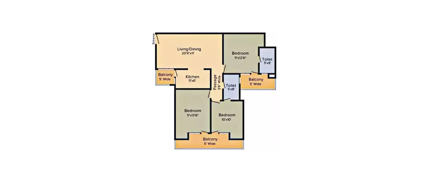 Floor plan for 3 BHK