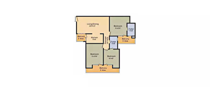 Supertech Renesa Sector 118 - Floor plan 3 BHK 1400 Sq.ft