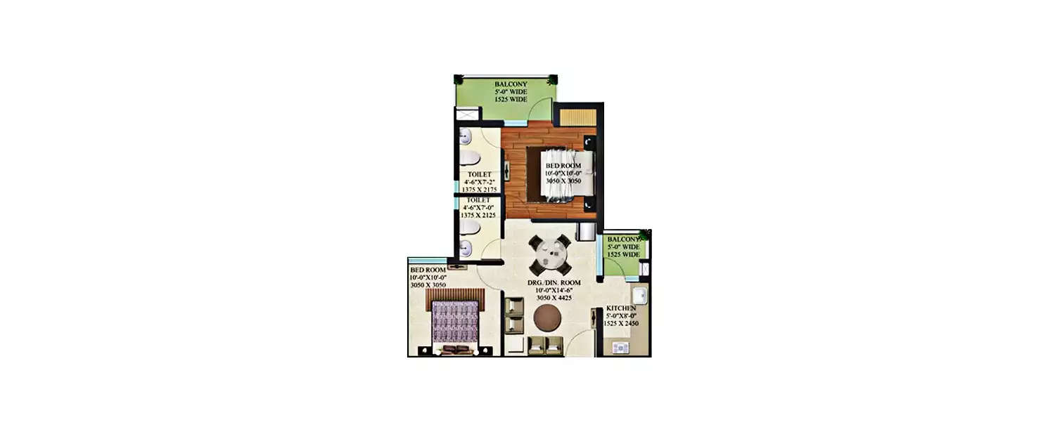 Floor plan for 2 BHK