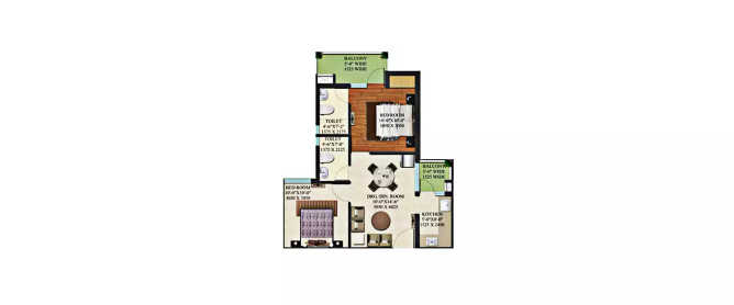 Supertech Golf Village Sector 22D - Floor plan 2 BHK 810 Sq.ft