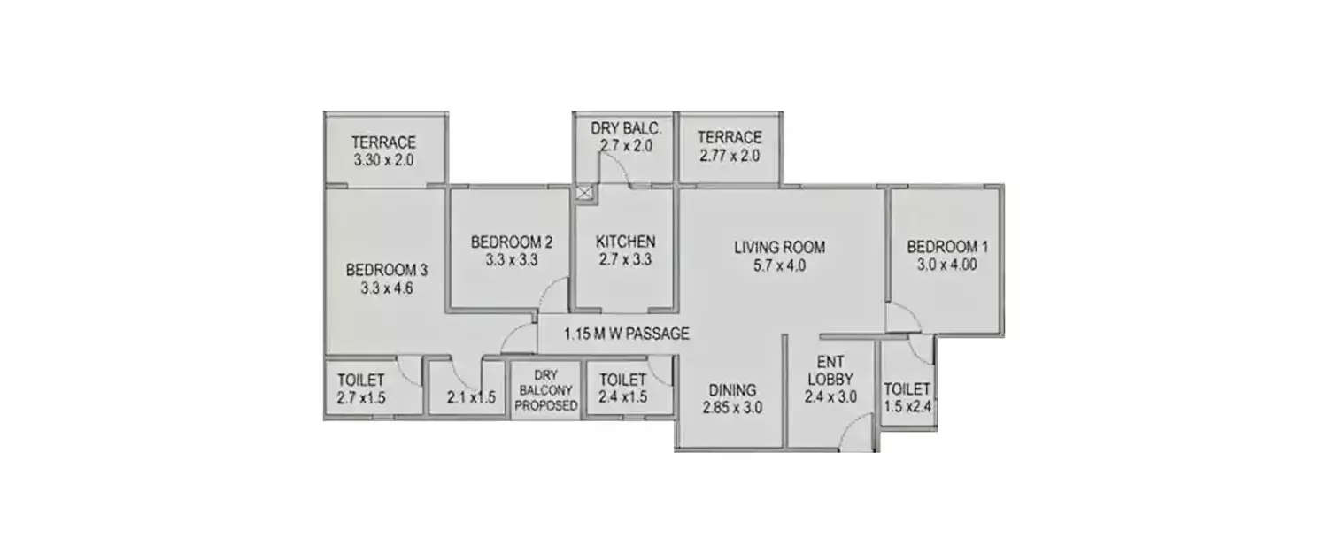 Floor plan for 3 BHK