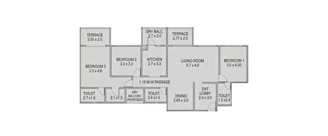 Kolte Patil Heights To Kothrud Baug Karve Nagar - Floor plan 3 BHK 1232 Sq.ft