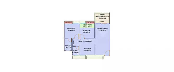 Kolte Patil Life Republic 16th Avenue Arezo Hinjewadi - Floor plan 2 BHK 612 Sq.ft
