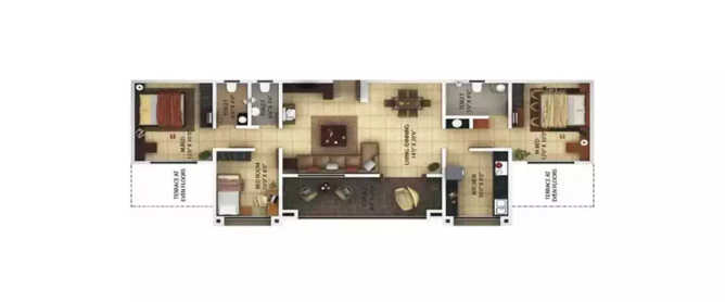 Kolte Patil Florence Mohammed Wadi - Floor plan 3 BHK 1260 Sq.ft