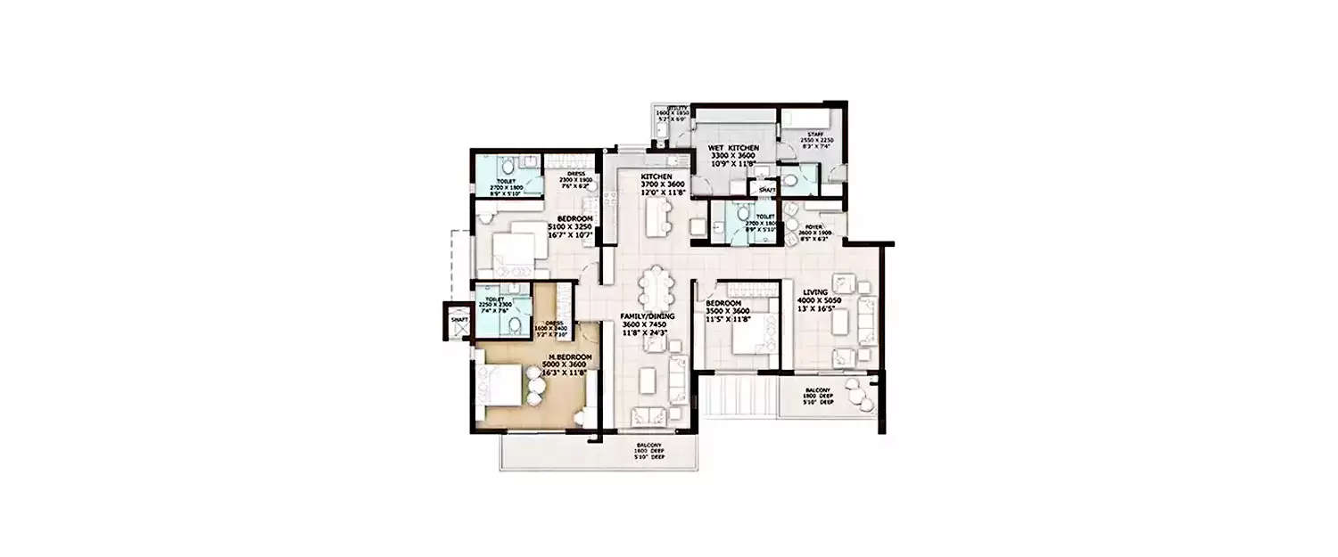 Floor plan for 3 BHK