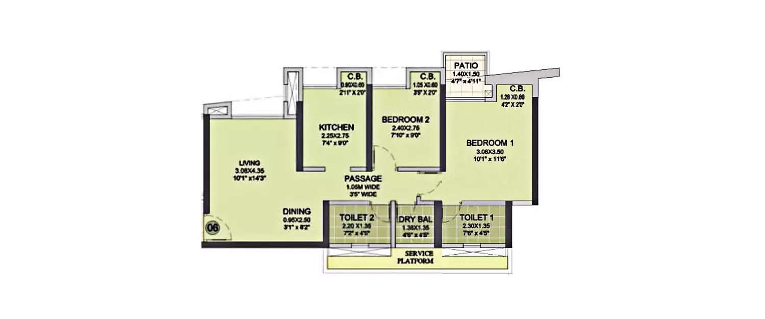 Floor plan for 2 BHK