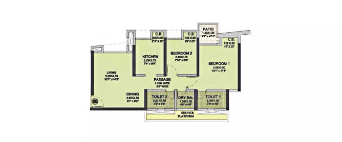 Puraniks City Reserva Ghodbunder Road - Floor plan 2 BHK 628 Sq.ft