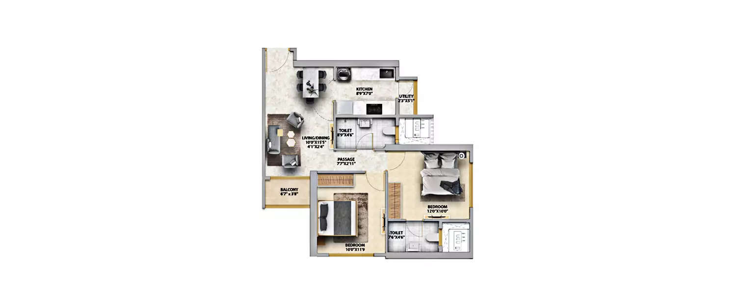 Floor plan for 2 BHK
