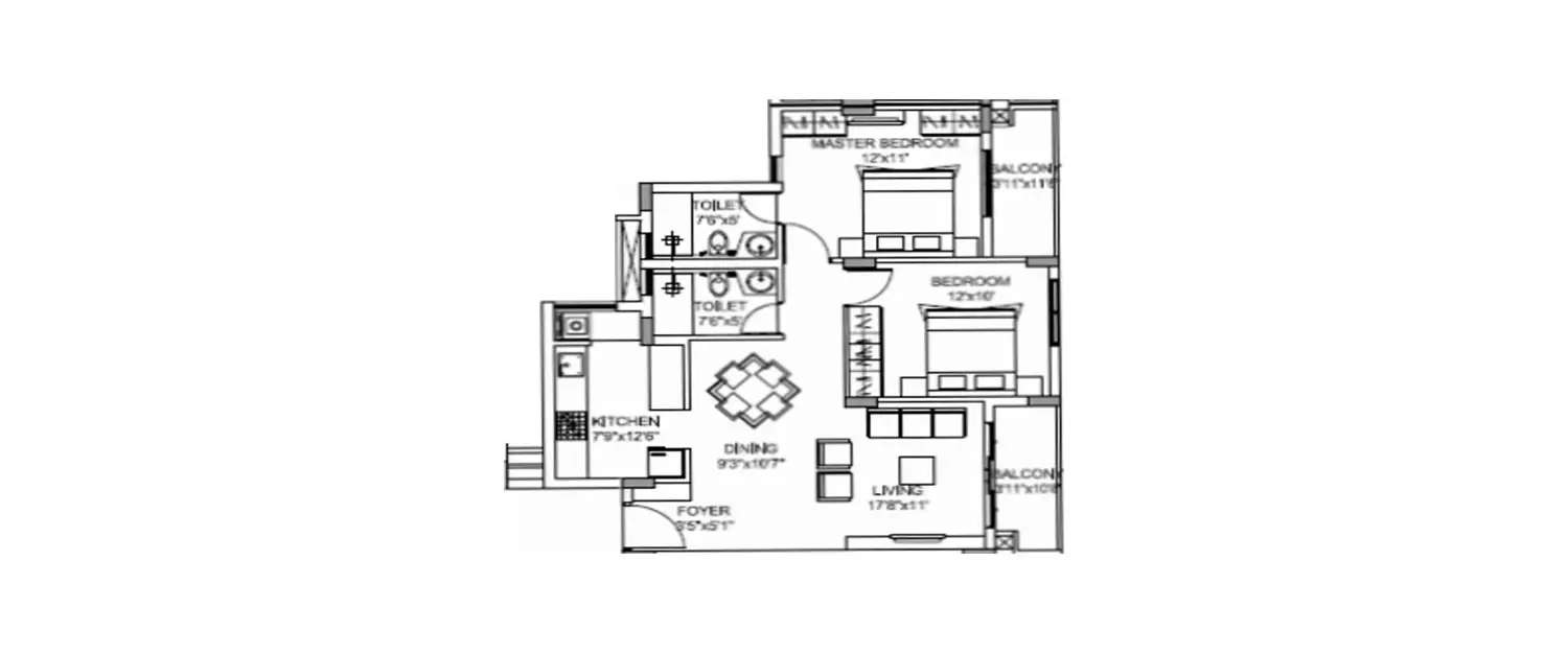 Floor plan for 2 BHK