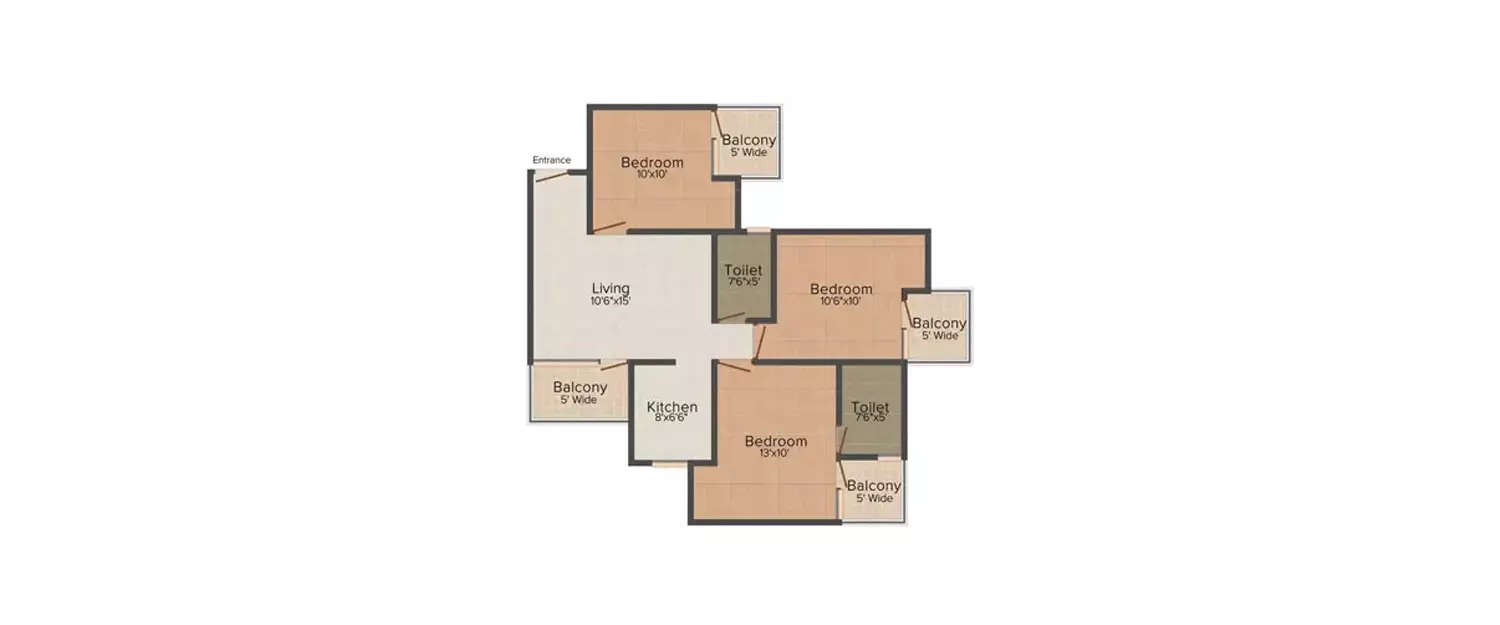 Floor plan for 3 BHK