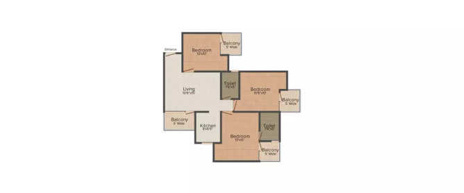 Amrapali Leisure Park Techzone IV Greater Noida W - Floor plan 3 BHK 1145 Sq.ft